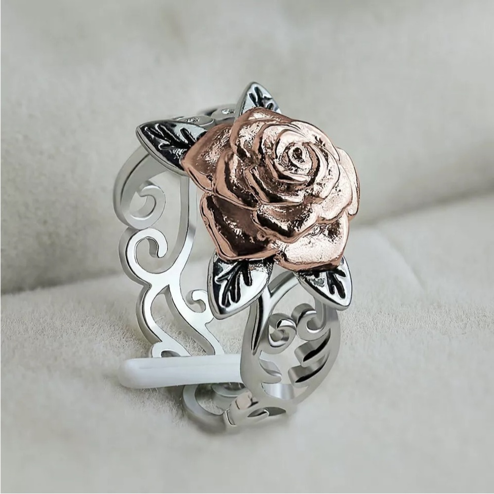 Beautiful New 14k Rose Gold Sterling Silver Rose Ring - Picture 3 of 7